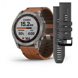 GARMIN fēnix® 7X – Sapphire Solar Edition Zafiro Solar Plata Titanio Piel Marrón 51mm 010-02541-19