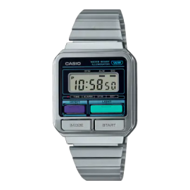 Reloj Casio Vintage Digital plateado estilo gadget de los 80   A120WE-1AEF