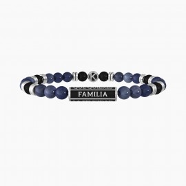 Kidult Pulsera de acero piedras Dumortierita azul y Ágata negra hombre FAMILY ES732260