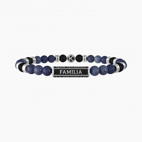 Kidult Pulsera de acero piedras Dumortierita azul y Ágata negra hombre FAMILY ES732260