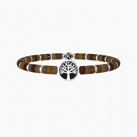 Kidult Pulsera de acero piedras con cilindros de ojo de tigre ÁRBOL DE LA VIDA | ENJOY LIFE ES732056