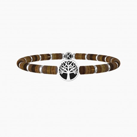 Kidult Pulsera de acero piedras con cilindros de ojo de tigre ÁRBOL DE LA VIDA | ENJOY LIFE ES732056