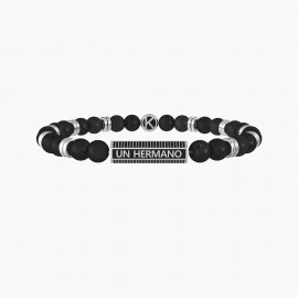 Kidult Pulsera de acero hombre con piedras de basalto HERMANO | AMIGO ES732049