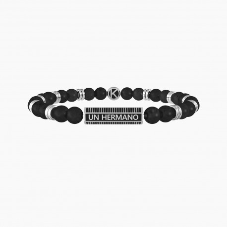 Kidult Pulsera de acero hombre con piedras de basalto HERMANO | AMIGO ES732049