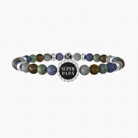 Kidult Pulsera de acero hombre con piedras naturales multicolor y cristales blancos SUPER PAPÁ ES732262