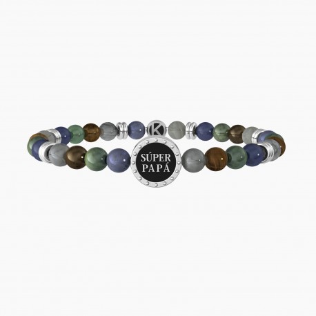 Kidult Pulsera de acero hombre con piedras naturales multicolor y cristales blancos SUPER PAPÁ ES732262