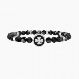 Kidult Pulsera de acero hombre con ágata negra estriada GOOD LUCK ES732256