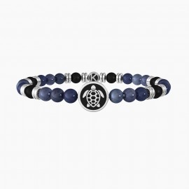 Kidult Pulsera de acero hombre con dumortierita azul y ágata negra ES732258