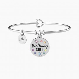 Kidult Pulsera de acero con colgante redondo con cristales de color mujer, BIRTHDAY GIRL ES731891