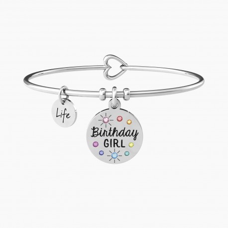 Kidult Pulsera de acero con colgante redondo con cristales de color mujer, BIRTHDAY GIRL ES731891