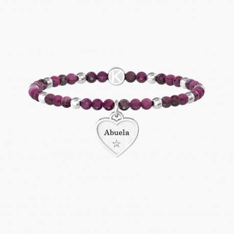 Kidult Pulsera elástica de acero con ágata estriada fucsia CORAZÓN | ABUELA TE QUIERO ES732217