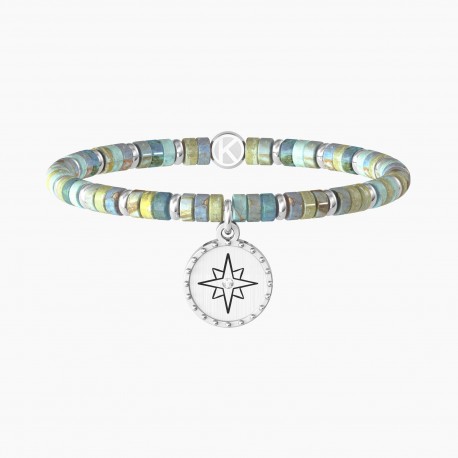 Kidult Pulsera elástica con cilindros de diaspro azul ROSA DE LOS VIENTOS | FELICIDAD ES732032