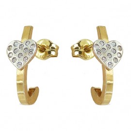 Pendientes oro 18k amarillo y blanco con circonitas motivo corazón