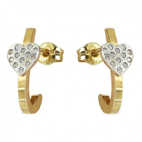 Pendientes oro 18k amarillo y blanco con circonitas motivo corazón