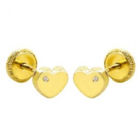 Pendientes oro 18k amarillo corazón circonita rosca