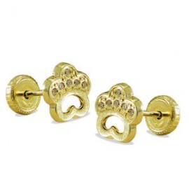 Pendientes oro 18k amarillo huellas circonita rosca