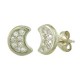 Pendientes oro 18k blanco luna circonita rosca