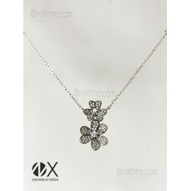 CADENA DE PLATA CON DOS FLORES CON CIRCONTIAS 