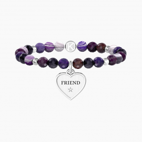 Kidult Pulsera elástica de acero con Ágata violeta, Cristal CORAZÓN | FRIEND IN MY LIFE ES732219