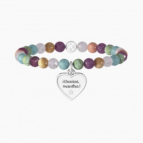 Kidult Pulsera elástica de acero con Piedras multicolor, Cristal. CORAZÓN | GRACIAS MAESTRA ES732134