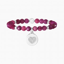 Kidult Pulsera elástica de acero con Ágata fucsia, Cristal. CORAZÓN | ¡VIVA LA MAESTRA! ES732162