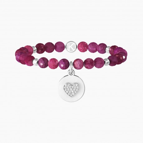 Kidult Pulsera elástica de acero con Ágata fucsia, Cristal. CORAZÓN | ¡VIVA LA MAESTRA! ES732162