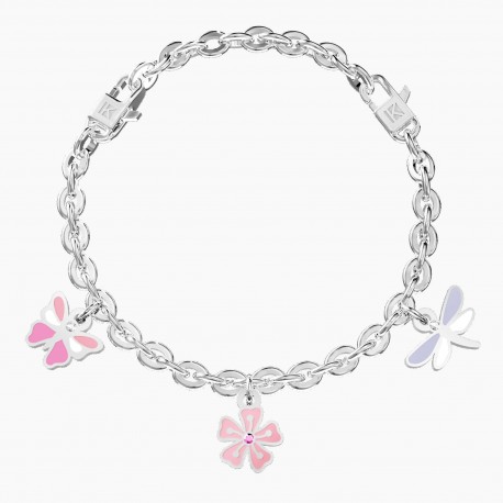 Kidult Pulsera ajustable de acero con cadena de eslabones, colgantes mariposa, flor y libélulas.  PRIMAVERA  ES732285