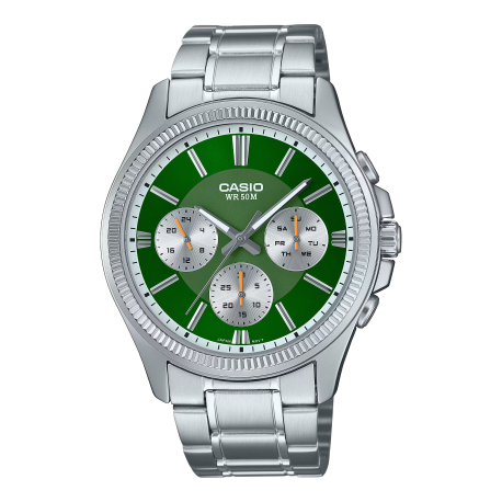 Reloj Casio Analógico Verde 48.5 x 43.8 x 10.4 mm Correa acero inoxidable MTP-1375PD-3AVEF