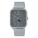 Reloj Casio Analógico Fase Lunar esfera gris 44.5 × 34 × 9.3 mm Correa de malla de acero inoxidable MTP-M305M-8AVER