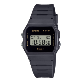 Reloj Casio Digital Negro letras doradas 38.2 × 35.2 × 8.5 mm Correa de Resina de base biológica  F-91WB-8A