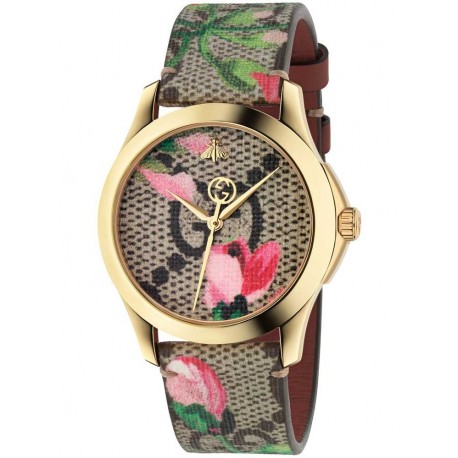 Reloj Gucci G-Timeless 38mm PVD dorado piel motivo floral