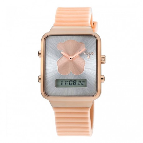 Reloj Tous IBear Rose digital y analógico 700350140 caucho nude