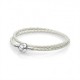 Pandora Pulsera Plata de ley y cuero trenzado doble blanco