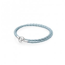 Pandora Pulsera Plata de ley y cuero trenzado doble azul celeste