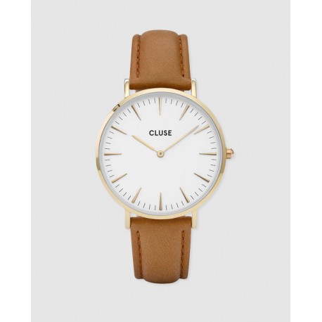 CLUSE Reloj La Bohème Gold White piel marrón CL18409