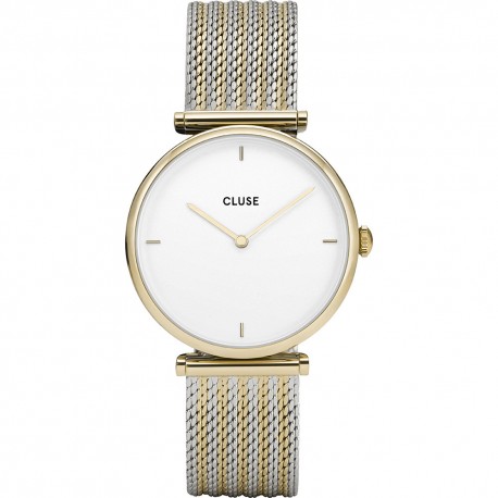 CLUSE Reloj Triomphe Mesh combinado Dorado CL61002 Esfera blanco