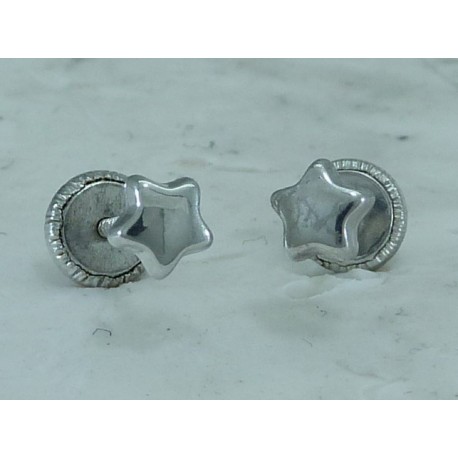 Pendientes oro 18k blanco estrella 4,50mm