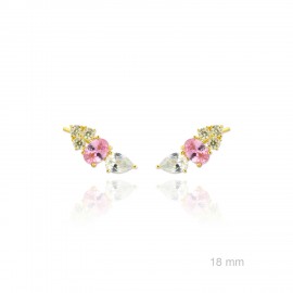 Pendientes trepadores plata baño oro circonita color TREP3-04