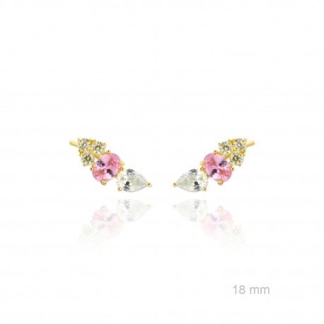 Pendientes trepadores plata baño oro circonita color TREP3-04