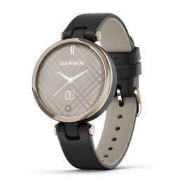 GARMIN Lily™ Bisel en oro crema con carcasa y correa de cuero italiano en negro 010-02384-B1