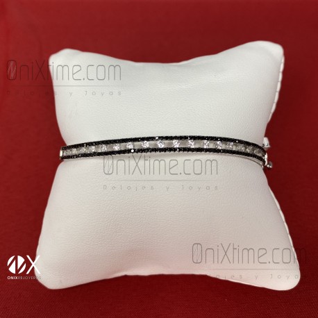 PULSERA RIGIDA CARRIL NEGRO/PLATA