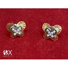 Pendientes oro bicolor de 18k forma mariposa interior circonita blanca