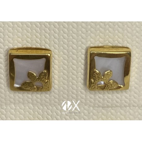 PENDIENTES ORO CUADRADOS CON FLOR 