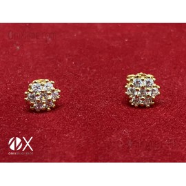 Pendientes oro 18k amarillo pegado rosetón circonitas