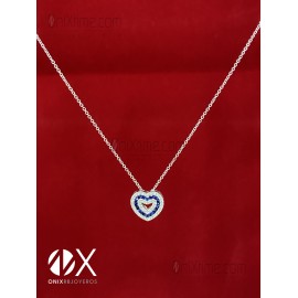 GARGANTILLA DE ORO BLANCO CON CORAZÓN  DIAMANTES Y ZAFIRO